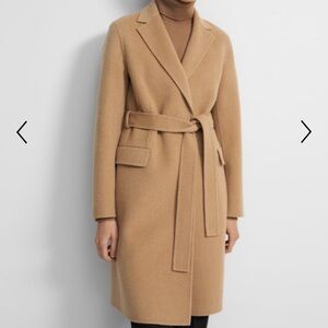 NWT Theory Wrap Coat in Palomino Chevron Double-Face Wool